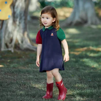 Amila/хаљина за девојчице, новина лета 2023, слатка спортски мода контрастним бојама, пачворк поло са рез чамац, дечја одећа од 0 до 6 година