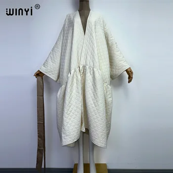 WINYI/фино зимско женско дуго капут, јакна са памука поставом, свакодневни слободан јакна са појасом у улици стил, хаљина Оверсайз, кимоно