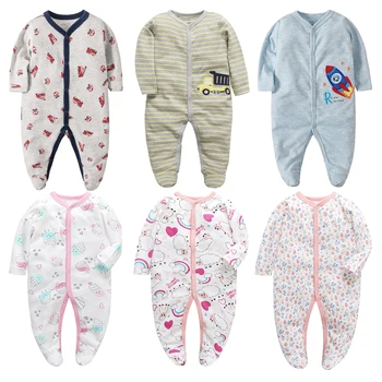 Пиџаме за новорођене дечаке и девојчице, тренди пиџаме од памука са слатким штампе са дугим рукавима, пиџаме за спавање од 0-12 месеци, дечја одећа